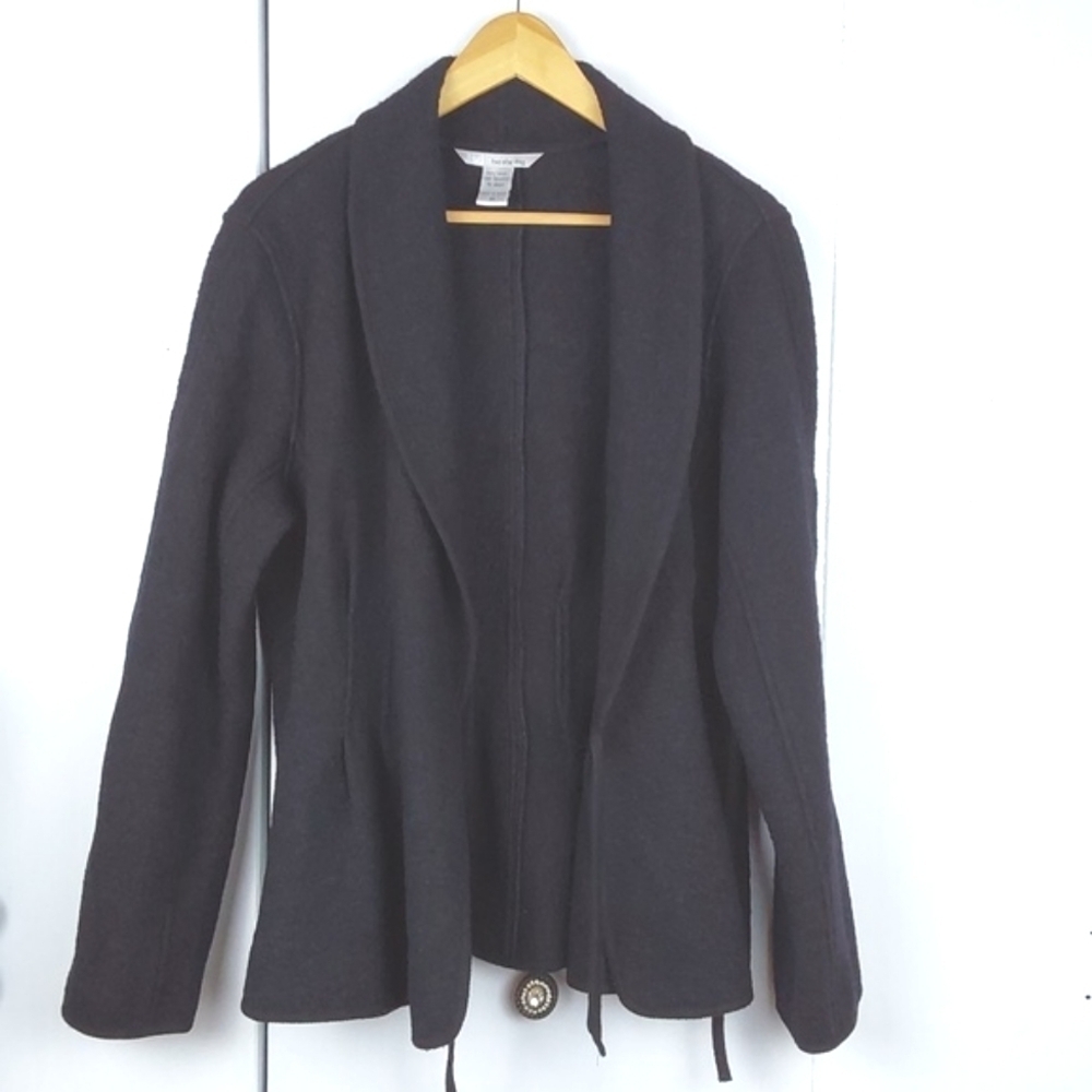 Womens Soft Cozy Black 100% Wool Minimalist Neutral Wrap Coat/Sweater Sz.M